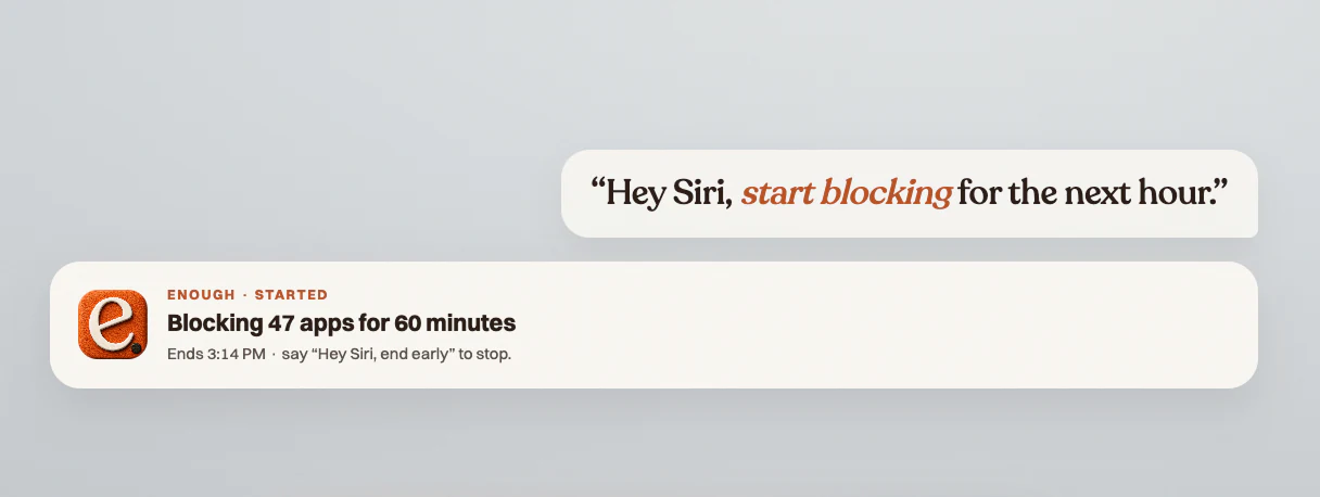 Siri starting an enough. blocking session for the next hour.