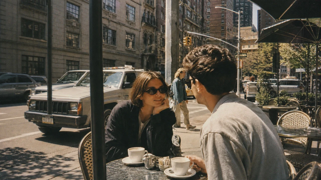 Two people enjoying an unhurried conversation over coffee, phones out of reach.