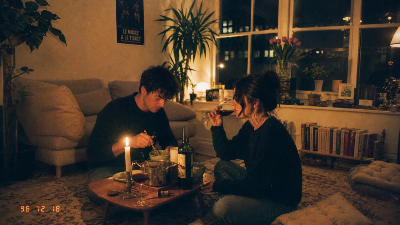 A couple at dinner, present with each other instead of their phones.